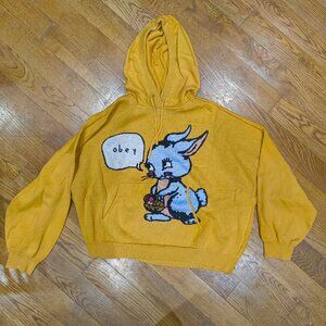 Obey mustard hoodie sweater with grey bunny rabbit
